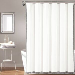 Elegant White Shower Curtain with Gray Trim